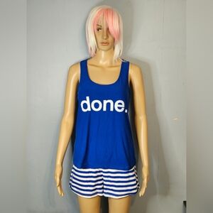 Blue 'Mentally Exhausted' Tank and Striped Shorts Set S